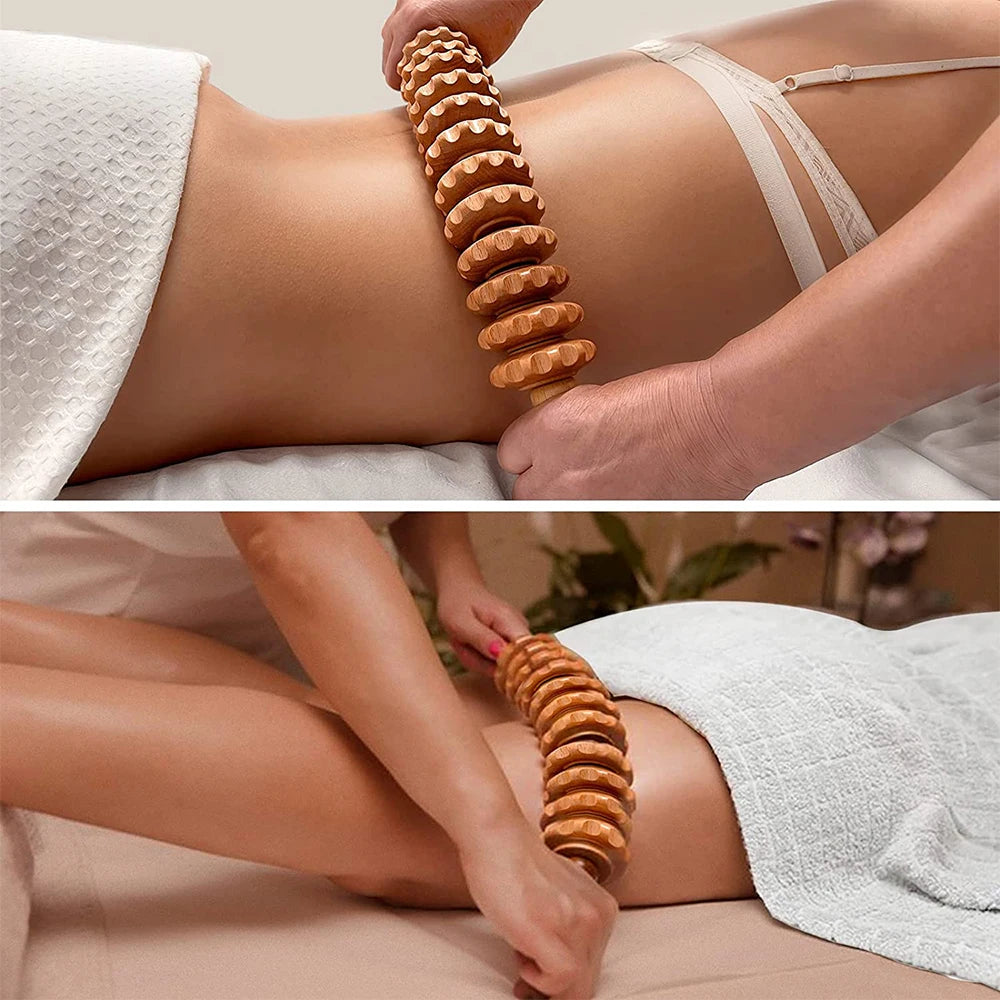 Curved Massager Handheld Roller Stick Wooden Lymphatic Drainage Massager for Anti-Cellulite, Body Muscle Belly Waist Relief